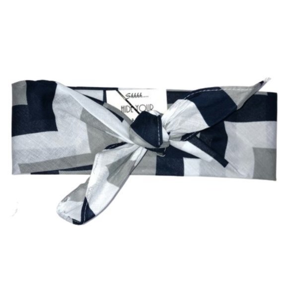 Blue, Silver and White Geometric Zig Zag Bandana Tie Headband - Picture 7 of 13